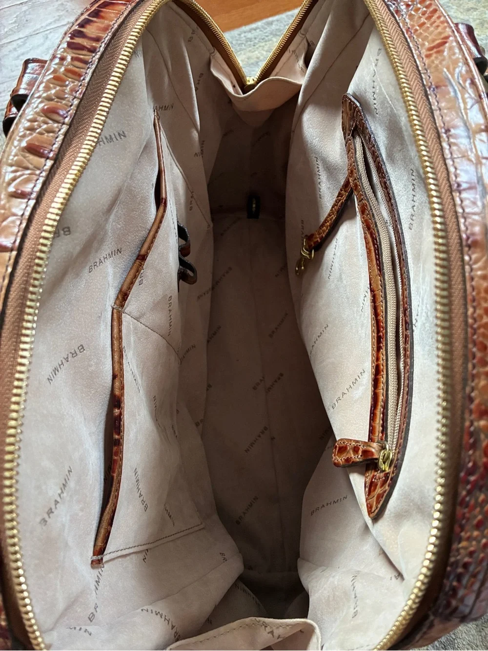 Brahmin Pecan Melbourne Croc-Embossed Satchel Handbag